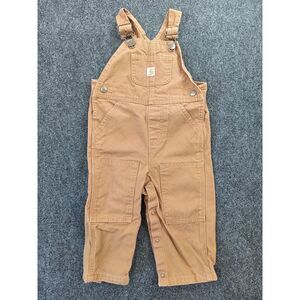 Carhartt Baby Brown Duck Canvas Bib Overalls Double Knee Snap Leg OX8609-B 18M